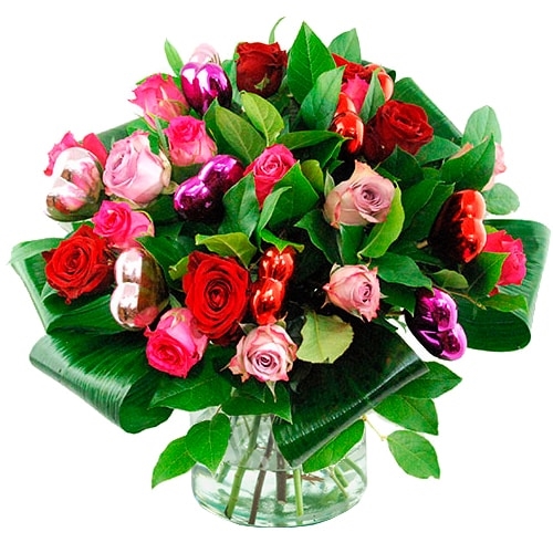 Valentine bouquet of roses mix red pink lilac (Large (L))